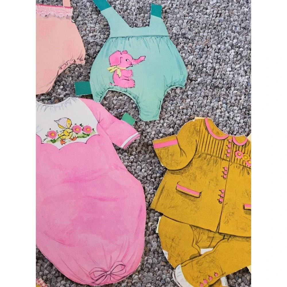 Vintage Paper Doll Set Large Baby 15 Inch Retro Nursery Collectible Pink Yellow